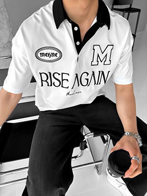 Abluka Online Oversize Fit Esnek 3 Düğmeli Polo Yaka Nakışlı Erkek Tişört - S000203061-20063