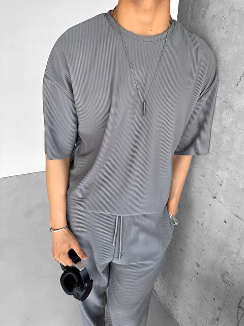 Abluka Online Oversize Dökümlü Yazlık Fitilli Bisiklet Yaka Erkek Tişört - S000167395-20600