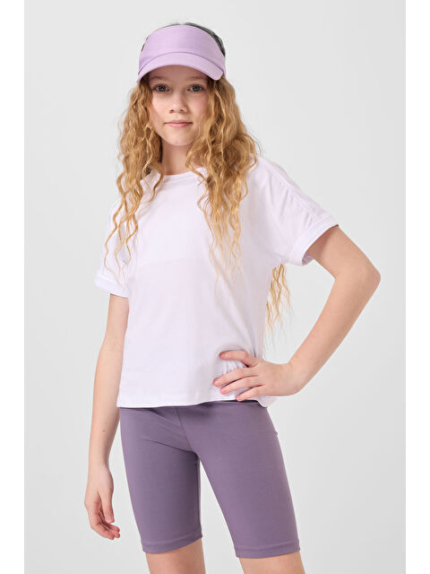 Tommylife Eflatun Pamuklu Kısa Paça Standart Fit Basic Kız Çocuk Tayt - 75188 - S000387210-37492