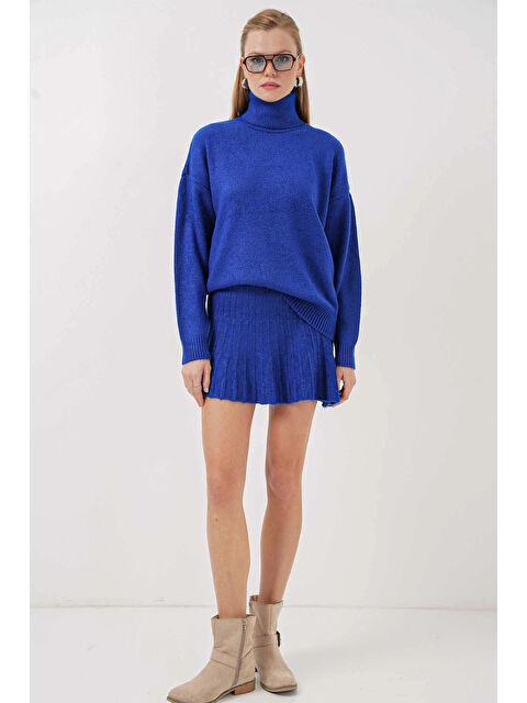 Hazelin Kadın Canlı Mavi Kazak Etek Triko İkili Takım HZL25W-BD1102641 - S000309883-18761