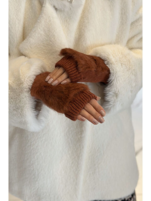 Remsa Pelüş Detay Kadın Örme Kesik Eldiven ELD 30 Kiremit - S000311723-19956