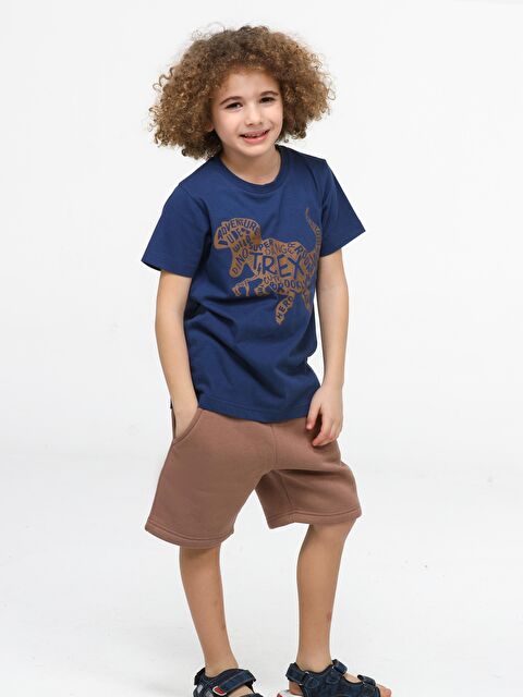 Casabony Kahve Yazılı Erkek Çocuk Şort Takım - S000146412-07