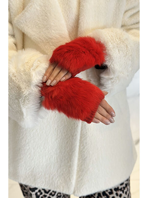Remsa Pelüş Detay Kadın Örme Kesik Eldiven ELD 30 Kırmızı - S000311723-20045