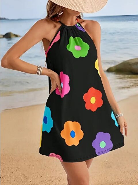 Jane's Kadın Boyundan Askılı Kolsuz çiçek Desenli Süprem Elbise - S000528118-19351