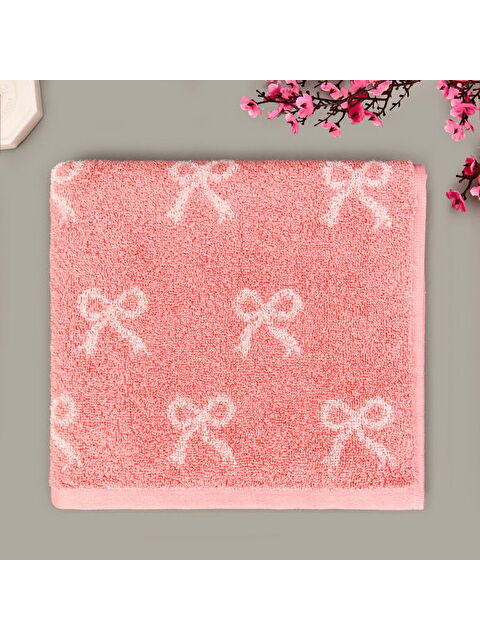 Evidea Soft Ribbon Yüz Havlusu - Ekru / Pembe - 50x90 cm - S000511998-37577