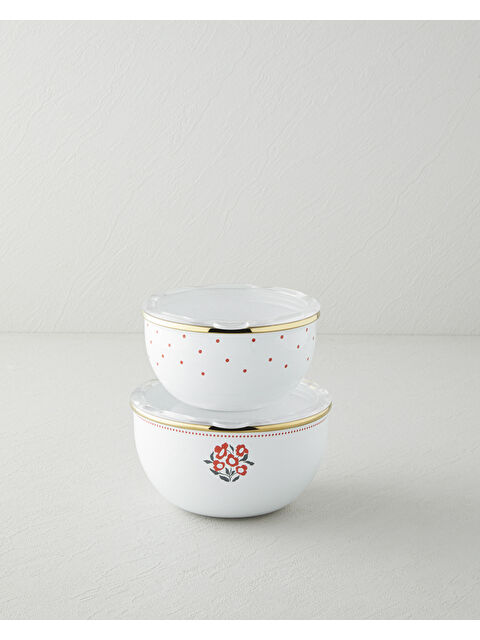 English Home Bright Parade Emaye 2'li Saklama Kabı 0,75 x 1,20 L Kırmızı - Beyaz - S000512003-37325