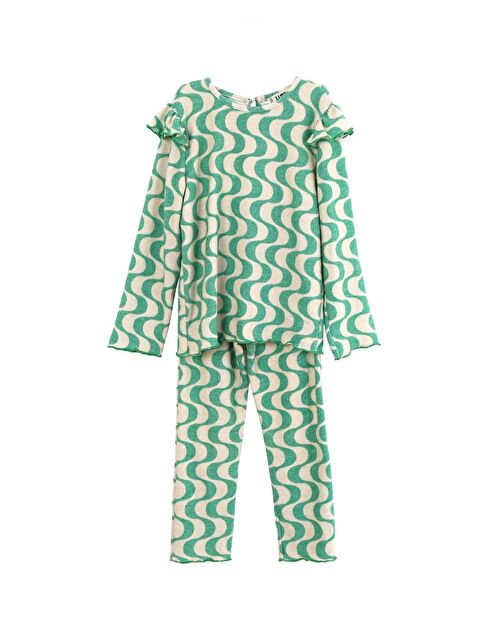 Luess Kız Çocuk Yeşil Geometrik Desenli Yumoş Takım (2-3 Yaş 7-8 Yaş) - S000274178-18194