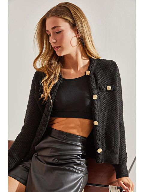 SHADE Kadın Saç Örgülü Düğmeli Triko Hırka - S000111855-19351