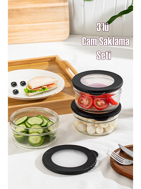 Porsima 4380 Flat 3lü Cam Kahvaltılık Çok Amaçlı Saklama Kabı Cam Kahvaltı Seti - S000512010-26865