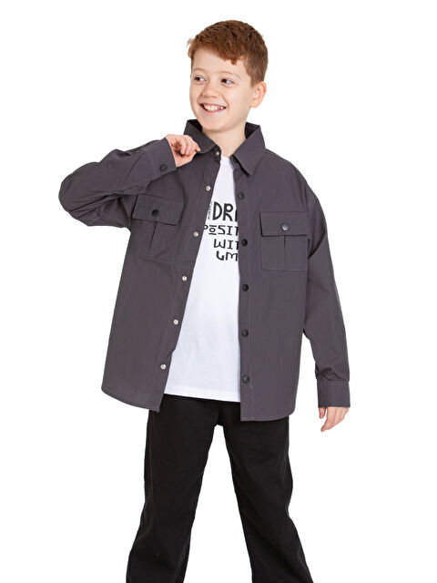 pi pengai Erkek Çocuk 2'li Takım (%100 Poplin Pamuk Gömlek+Tişört) P1029 - S000349047-33408