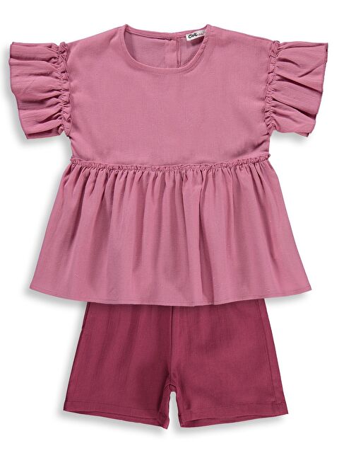 Civil Girls Volan Kol İkili 6-9 Yaş Takım - Pembe