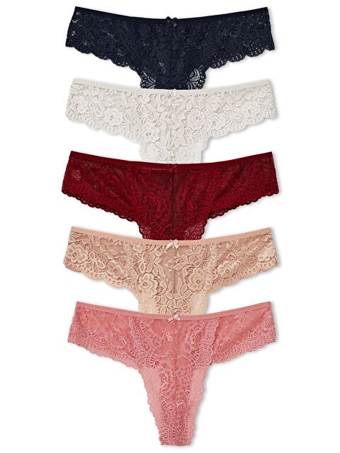 Hnx Dantelli Yüksek Bel Brezilya Kesim Tanga Kadın Külot 5'li - S000156404-37654