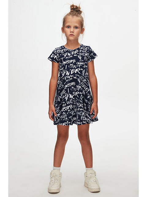 Lovetti Kız Çocuk Change World Desen Kısa Kol Kloşe Etek Elbise - S000303878-23173