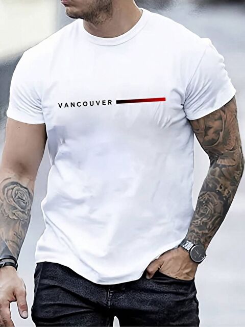 Trendseninle Beyaz Vancouver Baskılı Regular Tişört - S000497936-20063