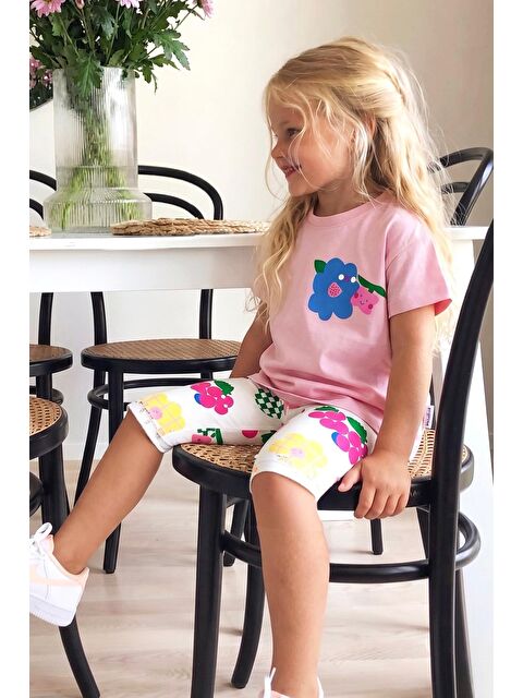 Monila Kız Çocuk Pamuklu Pembe Baskılı T-Shirt Ve Tayt Alt Üst Takım