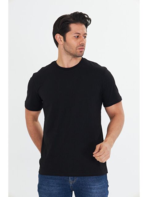 TRENDHILL Erkek Büyük Beden Pamuklu Bisiklet Yaka Tişört Siyah 5014B-S - S000526680-19351