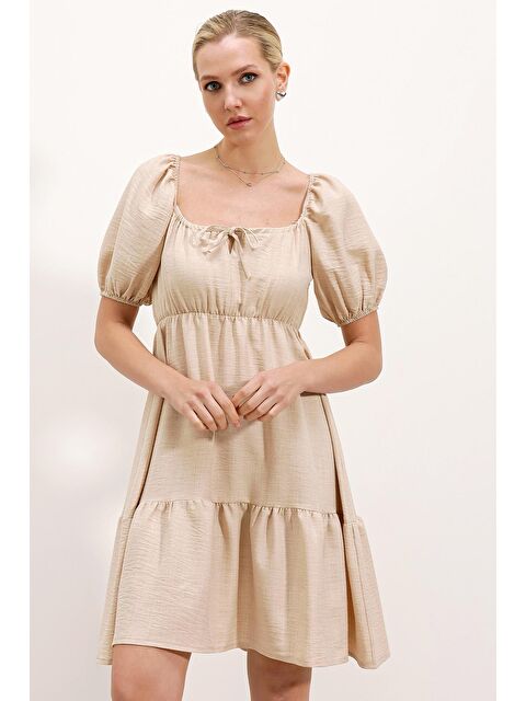 Bigdart 2351 Kloş Poplin Elbise - Krem - S000089476-19966