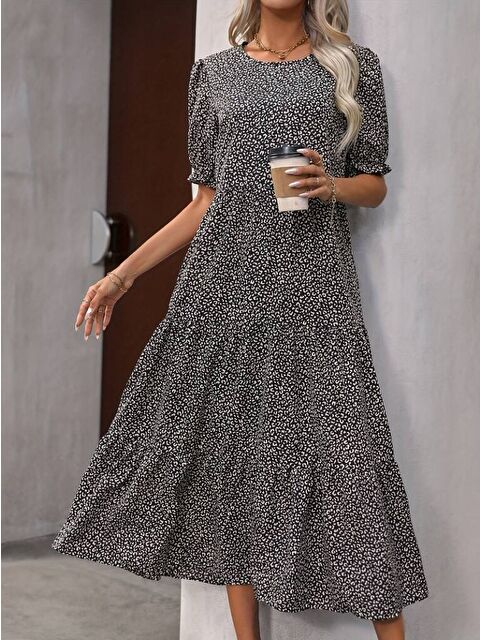 Jane's Kadın Mini Leopar Desen Midi üç Kat Elbise - S000528140-19351