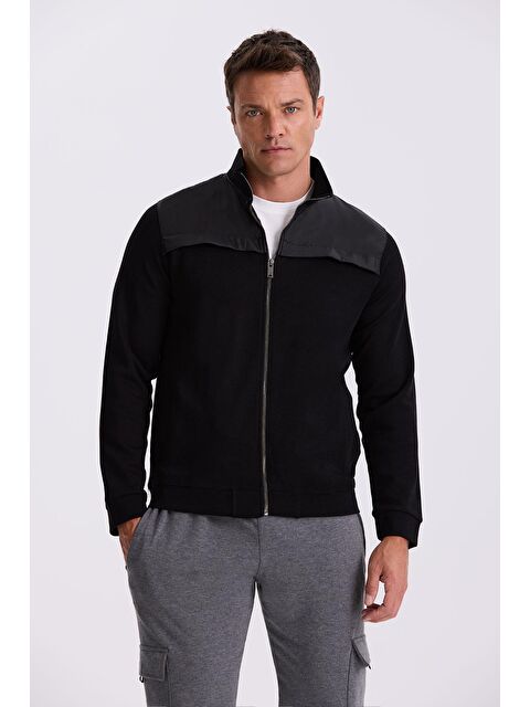 JAKAMEN Siyah Slim Fit Fermuarlı Pamuklu Elastanlı Eşofman Üstü - S000497940-19351