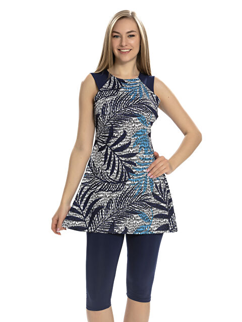 Remsa Sıfır Kol Taytlı Yarı Kapalı Mayo 157-512 Lacivert - S000346983-21164