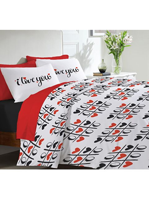 Evmila Kalp, Sevgililer Günü Özel Desen Baskılı Çift Kişilik 200x220 cm Çarşafız Nevresim Takımı - S000130763-23173