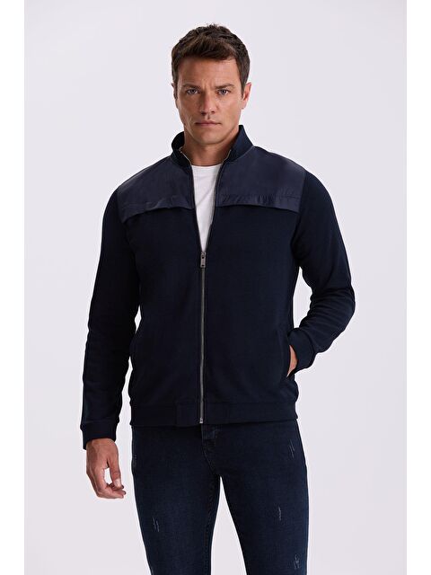 JAKAMEN Lacivert Slim Fit Fermuarlı Pamuklu Elastanlı Eşofman Üstü - S000497940-21164