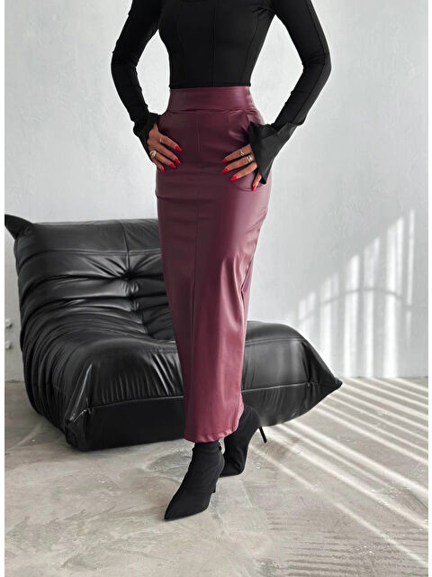 Hazelin Kadın Bordo Arkadan Yırtmaçlı Fermuarlı Cepli Kalem Etek HZL25W-FRY122431 - S000296284-19951