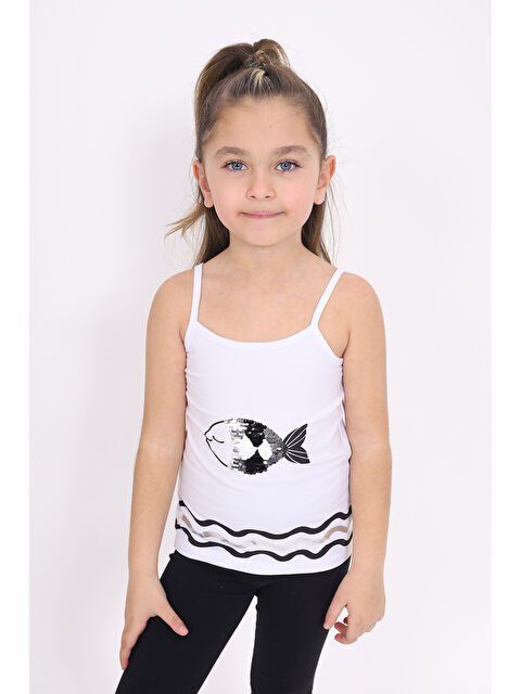Toontoykids Kız Çocuk Pul İşlemeli Balık Nakış Askılı Atlet - S000255331-20063