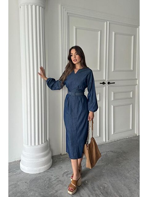 Jane's Mavi Lyocell Uzun Kollu Elbise - S000528151-17234