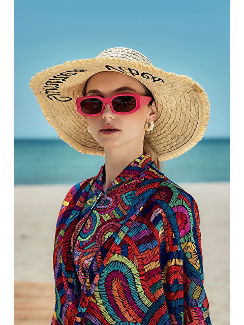 Remsa Mayo Kenarları Püsküllü Nakış Detaylı Hasır Şapka Plaj Şapkası RŞ-2112 Bej02 - S000400078-19928