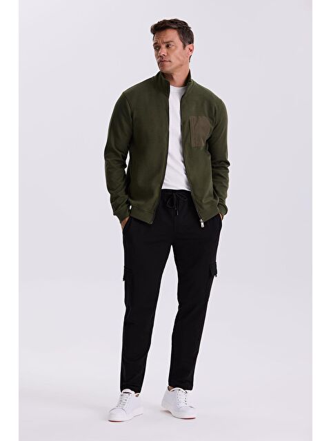 JAKAMEN Haki Slim Fit Fermuarlı Pamuklu Elastanlı Eşofman Üstü - S000497941-18547