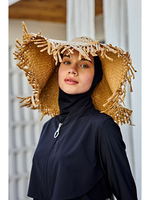 Remsa Mayo Saçak Detaylı Hasır Plaj Şapkası RŞ-2108 Camel - S000400079-4557