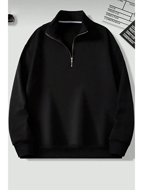 uyguntarz Dik Yaka Yarım Fermuarlı Düz Kazak Sweatshirt - S000332930-19351
