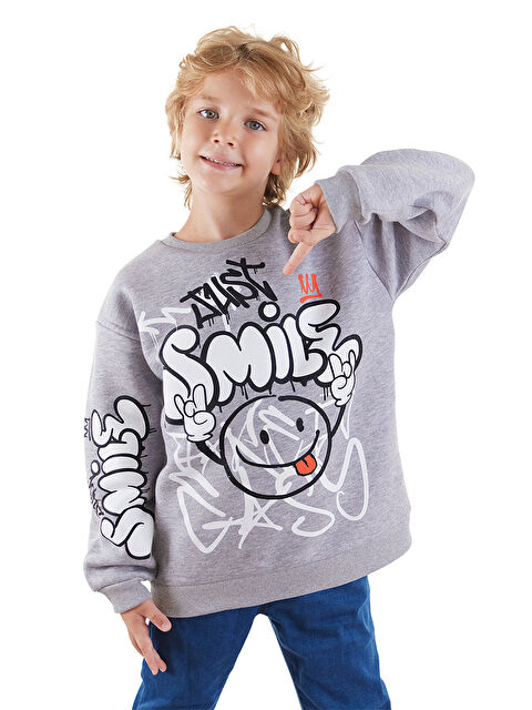 Denokids Just Smile Erkek Çocuk Gri Sweatshirt - S000265165-20600