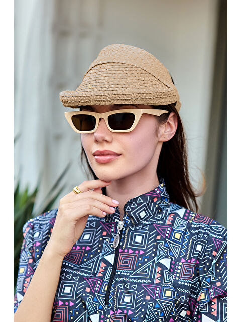 Remsa Mayo Önü Katlama Detaylı Vizör Hasır Şapka Güneş Koruyucu Siperlik RŞ-2113 Camel01 - S000400082-4557