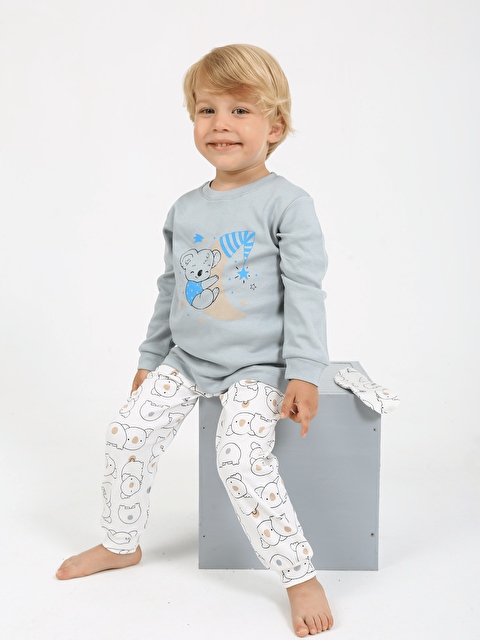 Luggi Baby Bisiklet Yaka Baskılı Erkek Bebek Göz Bantlı Pijama Takımı - S000271366-6413
