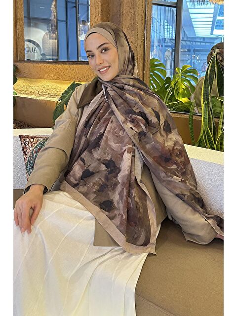 Lamelif Gül Desen Bambu Şal Vizon Yeşil - S000529577-26429