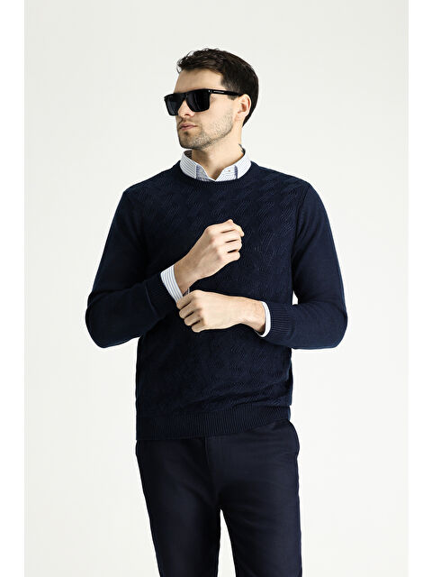 Kiğılı Bisiklet Yaka Slim Fit Dar Kesim Desenli Triko Kazak - S000405113-29672