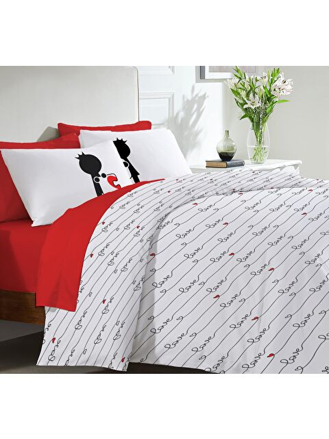 Evmila Kalp, Sevgililer Günü Özel Desen Baskılı Çift Kişilik 200x220 cm Çarşafız Nevresim Takımı - S000130767-23173