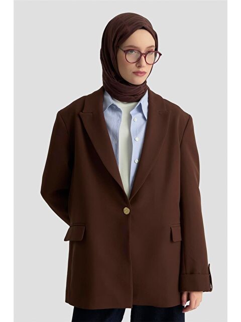 ARMİNE Basic Blazer Ceket 25Kd9016 Kahverengi - S000508466-19413