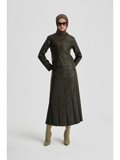 ARMİNE Trok Biyeli Deri Ceket 24K5716 Haki - S000508473-18547