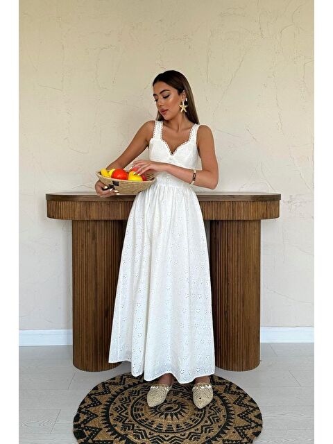 Jane's Ekru Dantel Detaylı Askılı Elbise - S000528152-19965