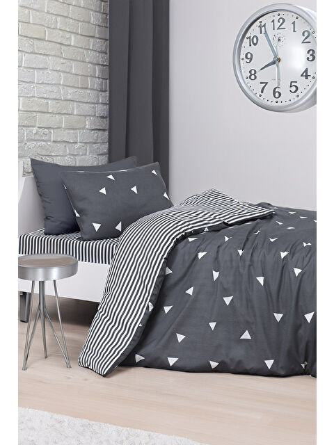 UPSTYLE Kolay Ütülenir Nevresim Takımı Tek Kişilik Üçgen Gri - S000305280-20600