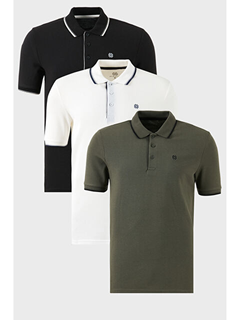 Buratti Pamuklu Slim Fit Şerit Detaylı Düğmeli Polo Yaka 3'lü Paket %100 Pamuk Tişört 5902118S3 - S000387096-37229