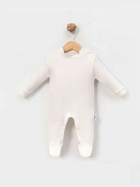 Jijek Unisex Bebek Tulum %100 Pamuklu Uzun Kollu Düz Ekru Yenidoğan Bebek Tulum Günlük Rahat Bebek Zıbın - S000531085-19965