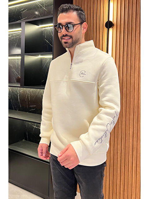 Mishar İtalia Dik Yaka Yarım Fermuarlı Üç İplik Şardonlu Erkek Büyük Beden Sweatshirt - S000309460-19966