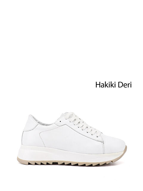 GÖNDERİ(R) Kadın CANLI BEYAZ Bağcıklı Dolgu Taban Hakiki Deri Sneaker - S000493307-21165