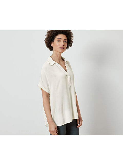 Tchibo Kadın Bluz, Kısa Kollu, Krem-Beyaz