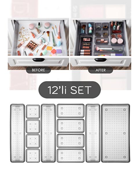 Meleni Home 12'li Modüler Takı Makyaj Organizer -Siyah - S000114985-19351