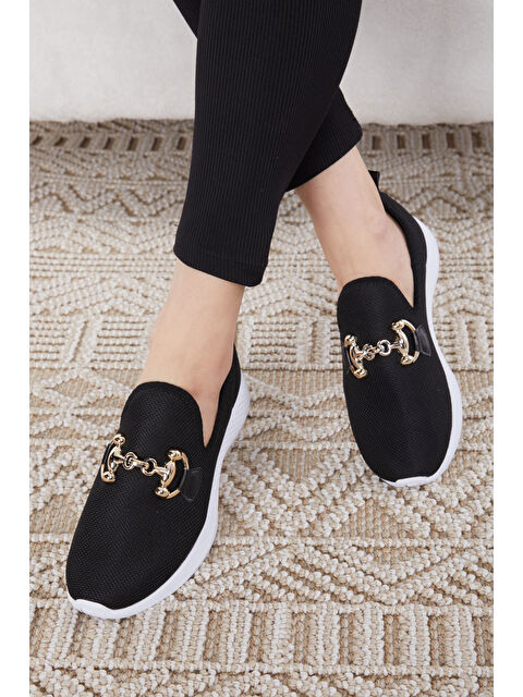 Tofisa Kadın Siyah Beyaz Tokalı File Spor Ayakkabı - 27093 - S000390120-37424